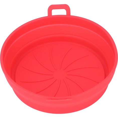 Revêtement en silicone pliable pour friteuse, de qualité alimentaire et résistant aux hautes températures. Marmite ronde en silicone rouge de 21 cm de diamètre. (1/5)