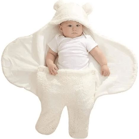 Couverture DEmmaillotage pour Bébé Unisexe, Gigoteuse Emmaillotage Capuche pour Bébé 0-3 mois(Blanc) 62cm (1/4)