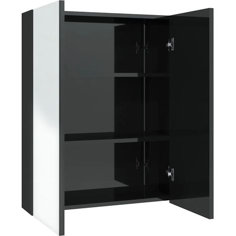 Armoire à miroir murale moderne rangement 60 x 15 x 75 cm en MDF noir brillant (1/5)