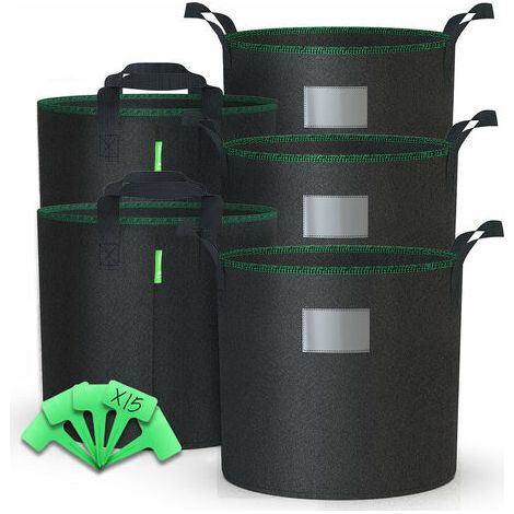 Lot de 5 sacs de plantation non tisse 20L avec poignee Noir Sac pour plantes à poser (1/5)
