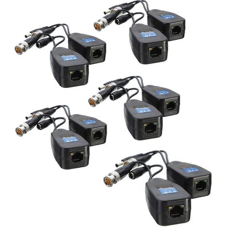 5 paires de câbles BNC pour vidéosurveillance, émetteur-récepteur d'alimentation et de balun vers CAT5E, 6 connecteurs RJ45, coaxial/analogique HD. (1/5)