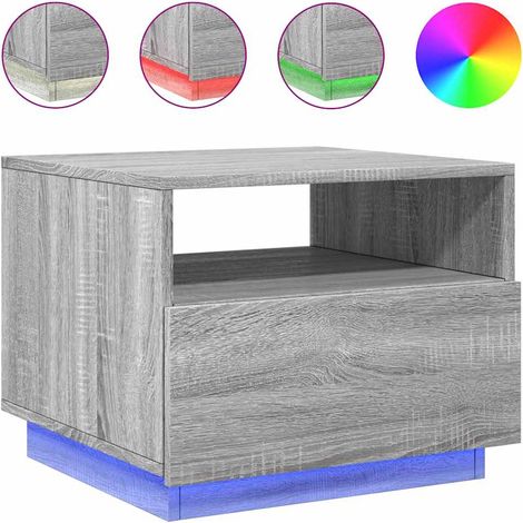 Tavolino da salotto con cassetto design moderno con luci LED 50 x 49 x 40 cm grigio legno ingegnerizzato DEC037689