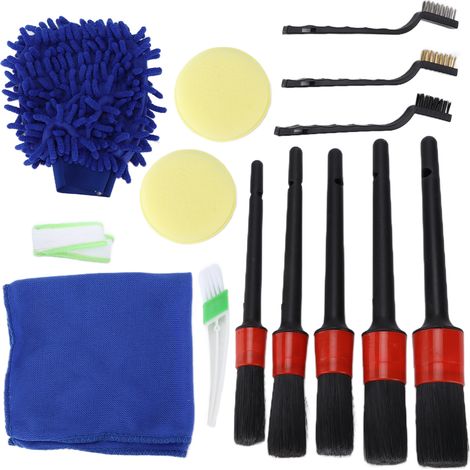 Kit de Brosses de Détail Auto (14 Pièces) pour Intérieur, Extérieur et Jantes Kit de Nettoyage Outils avec Brosse Climatisation et Brosse Métal (1/5)