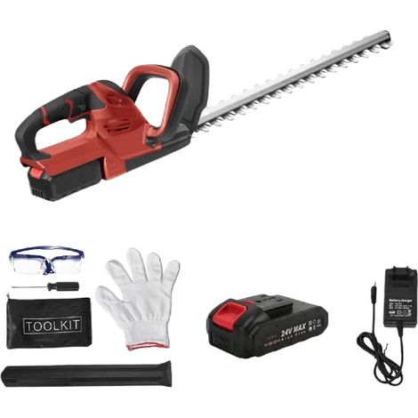 21-V-Akku-Heckenschere, 51 cm Schnittlänge, Akku-Heckenschneider für Sträucher, Garten, Rasen, Rasenflächen, 1 x 1500-mAh-Akku, Rot