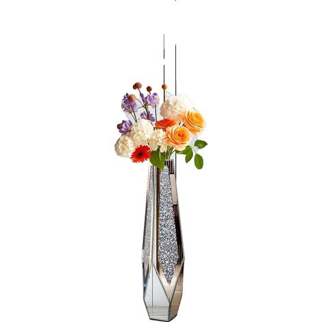 Vase à fleurs, finition miroir élégante, design en incrustation de cristal, Vase de sol (1/2)