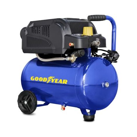 Goodyear - Compresor 24 litros Sin Aceite 220 V - 240 V. 140 litros/minuto Capacidad de Aspiración. 2.800 RPM. Presión Nominal 8 bares.