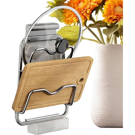 Porte-Couvercles Système De Rangement Mural En Acier Inoxydable Avec Bac De Organisateur De Rangement Pour Couvercles pour Cuisine (1/5)