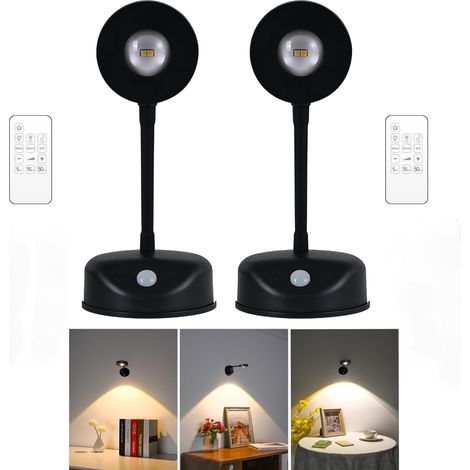 LED-Wandleuchte mit Bewegungsmelder, 3 dimmbare Farben, 360°-Drehung (schwarz, 2er-Set)