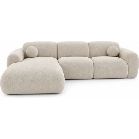 Canapé d'angle arrondi velours beige Cloud Bis - Angle Gauche