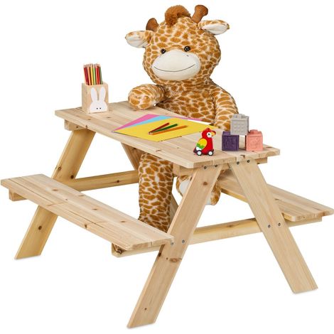 Mesa de picnic de madera para niños con bancos, muebles de exterior (1/5)