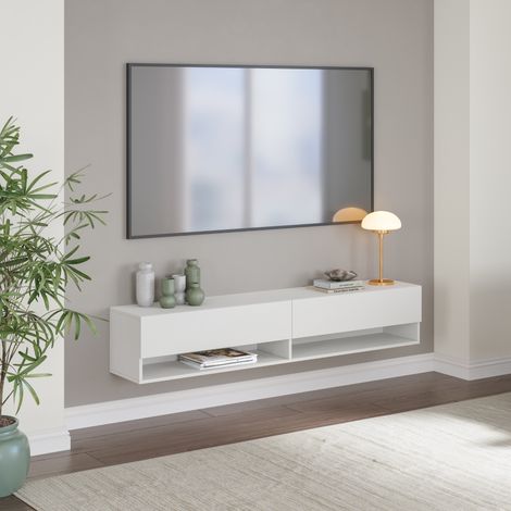 Mobile Porta TV Halmstad da Parete con Ante a Ribalta 160 x 31 x 30 cm - Bianco [en.casa] (1/5)