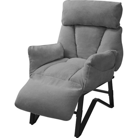 ML-Design Poltrona Reclinabile Grigio Rivestimento in Lino, con Schienale Regolabile, Braccioli, Poggiapiedi e Tasche Laterali, Poltroncina Relax da Lettura, Sedia Lounge Imbottita per Soggiorno