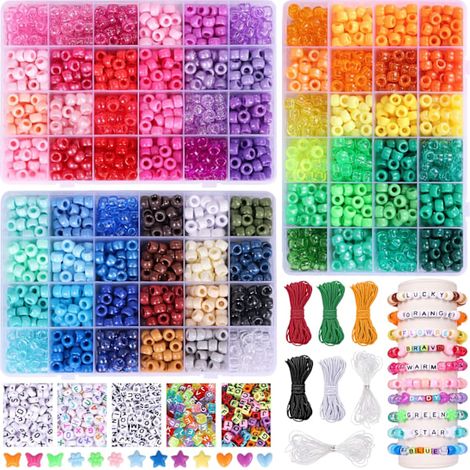 4700 pièces, 72 couleurs de perles Pony Beads Rainbow Kandi Beads pour bracelet, 3600 pièces de perles en plastique de 9 mm et 1000 pièces de perles lettres, Alpha Black[mo] (1/5)