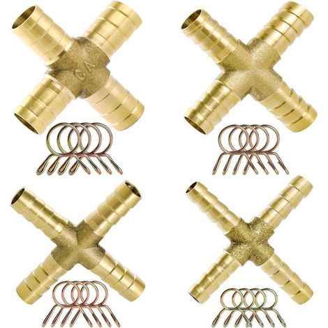 Set mit 5 Reparaturverbindern 6/8/10/12/14 mm, 3-Wege-T-Verbinder für Kraftstoff, Luft, Wasser, Gas, Öl – Ausführung aus vergoldetem Messing – (1/5)
