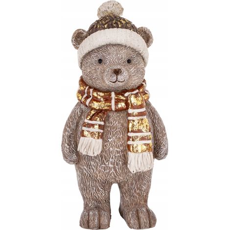 Orsetto di peluche natalizio con sciarpa e cappello, colore oro, regalo per la festa di San Nicola, 17 cm. (1/5)