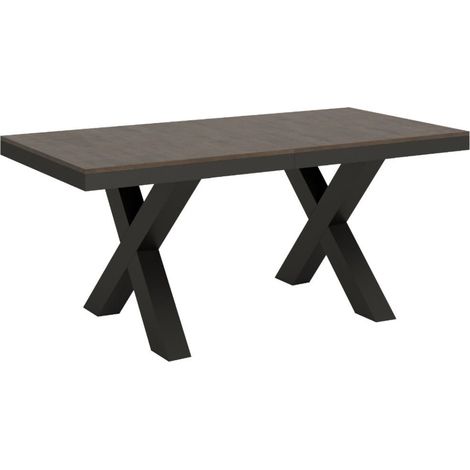 Table extensible 6 à 16 places L 120 à 380 cm bois foncé et cadre métal gris foncé Tsara (1/5)