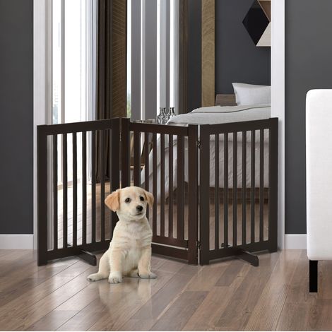 Barrera plegable y ajustable de 3 paneles con puerta, MDF marrón oscuro HAVRYA (1/5)