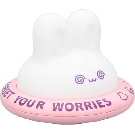 Veilleuse lapin rose rechargeable à 3 niveaux de lumière chaude, en silicone souple. Idéale pour décorer une chambre. (1/5)