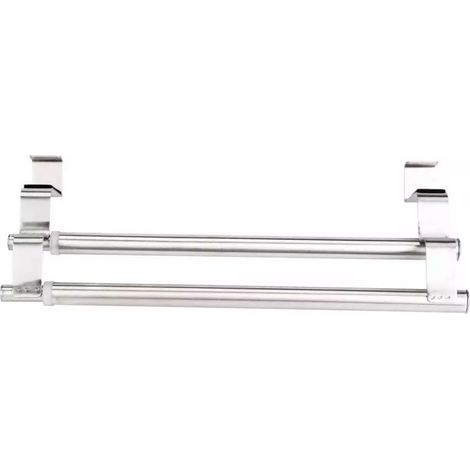 Double Stainless Steel Towel Rack for Doors and Closets, Double Towel Holder with Easy Installation, No Drilling Required - Extendable Width (1/5)