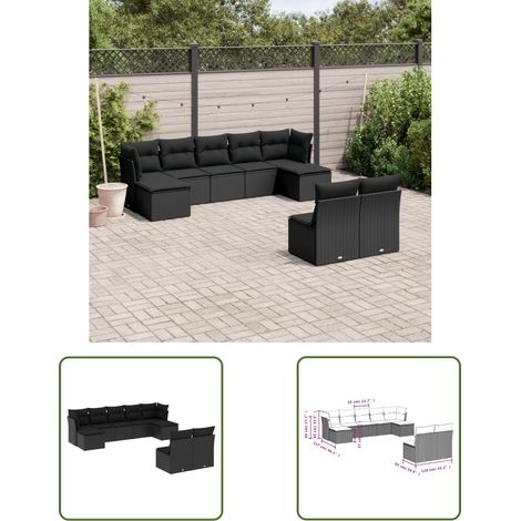 The Living Store Salon de jardin 9 pcs avec coussins noir résine tressée - Salon De Jardin - Meuble De Jardin - Canapé Extérieur - Ensemble Salon De Jardin - Rattan Artificiel (1/3)