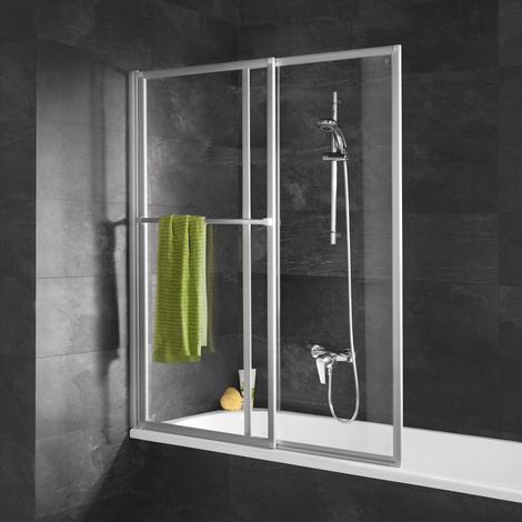 Schulte – Pare-baignoire coulissant et pliant 70-120 x 140 cm – Verre de sécurité 3 mm – Aluminium argenté – 2 volets extensibles