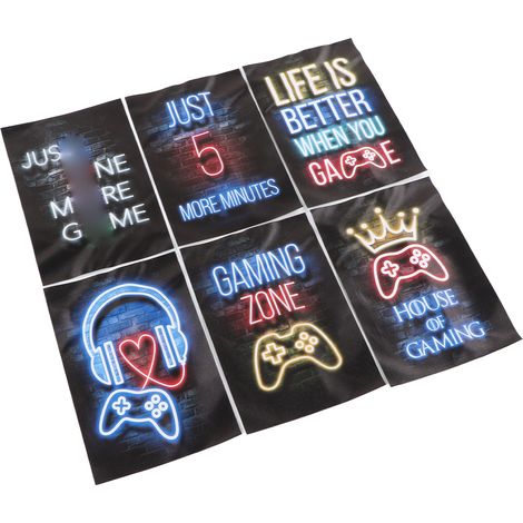 Lot de 6 posters néon gaming 20x30cm, décoration murale colorée sur toile pour chambre de garçon
