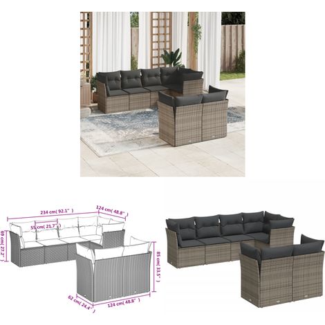 7-tlg. Garten-Sofagarnitur mit Kissen Grau Poly Rattan - Gartensofas - Outdoor Möbel - Lounge Set - Gartenlounge - Rattan Sofa - Home & Living (1/3)