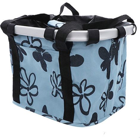 Panier de vélo pliable amovible en toile pour guidon, pique-nique, shopping, animaux, fleur noire sur bleu – DELKEVIC (1/4)