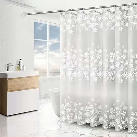 Rideau de douche PEVA 200x200cm, motif pétales, imperméable et anti-moisissures - Sans perçage, 12 crochets inclus