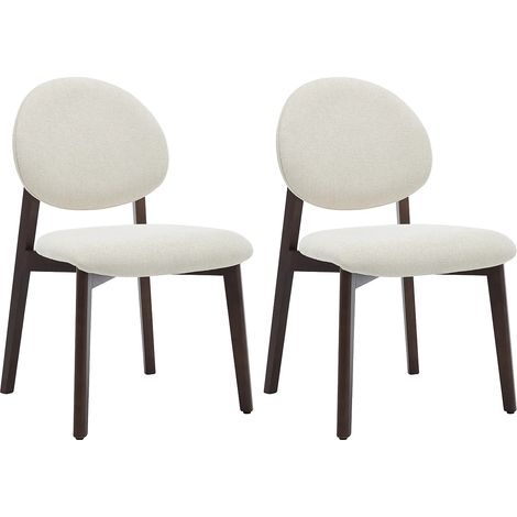 Lot de 2 chaises en tissu texturé et bois d'hévéa naturel foncé - Crème - MARLENI (1/5)
