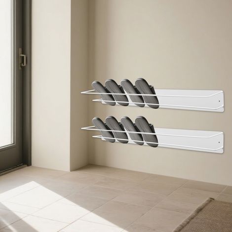 Eleganter Schuhständer aus Metall – Platzsparender Schuhständer für Flur und Eingangsbereich, 2-stufig, aus Metall, vormontiert, 16 x 80 x 10 cm – Weiß