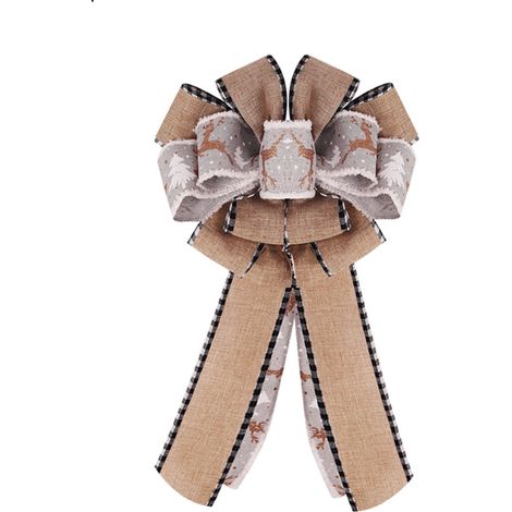 Ribbon Noël - Nœud Décoratif Double Couche en Jute et Velours - Pour Arbre de Noël Guirlande Porte Fenêtre Intérieur Extérieur - 1 Pièce (1/5)