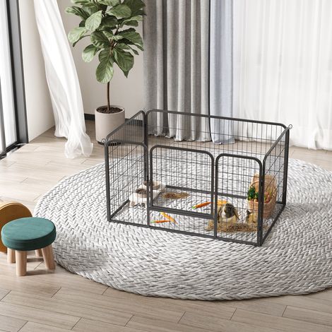 Enclos pour petits chiens intérieur et extérieur, barrière pour animaux avec panneaux 6 pièces en acier et métal, 125x80x70 cm, noir (1/5)