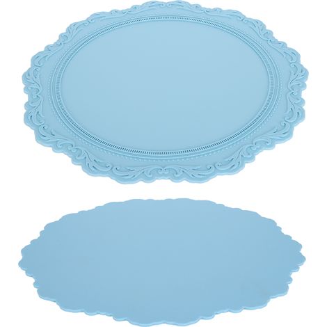 Set de table en silicone style nordique, tapis isolant thermique en silicone gaufré style européen, tapis décoratif, dessous de plat rond et épais en silicone, bleu clair.