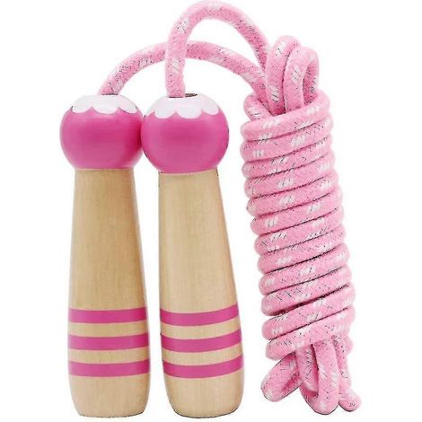 Corde à sauter pour enfants, corde à sauter en coton réglable de 2,13 m avec poignée en bois pour garçons et filles (1/4)