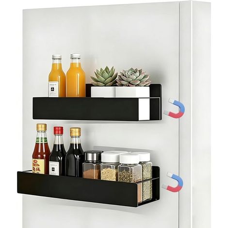 Magnetic refrigerator shelf, metal magnetic spice rack, magnetic refrigerator shelf, hanging shelf for kitchen, microwave, washing machine (black) (1/5)
