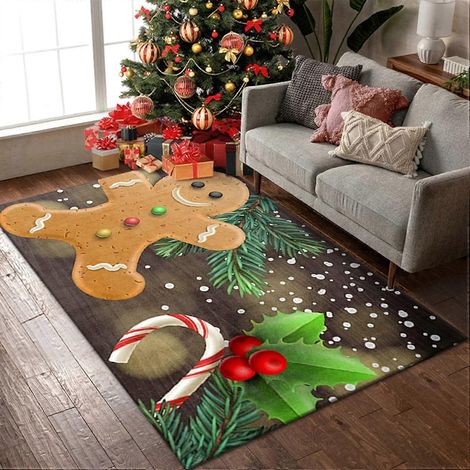 Tapis de Noël, tapis de sol, tapis bonhomme en pain d'épice, tapis décoratif sapin de Noël pour chambre ou salon, 150 x 102 cm (1/5)