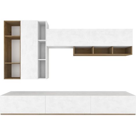 Mobile Soggiorno Moderno, Parete Attrezzata 267x194 cm, Noce/Bianco, già montato (1/4)