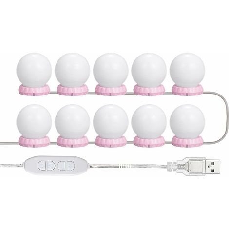 Nazalus-Hot Sale-LED-Spiegelleuchten-Set, LED-Spiegelleuchten-Set mit 10 dimmbaren Glühbirnen, 10 Helligkeiten und 3 Beleuchtungsmodi, USB-Spiegel-Lichterkette für Make-up-Schminktisch