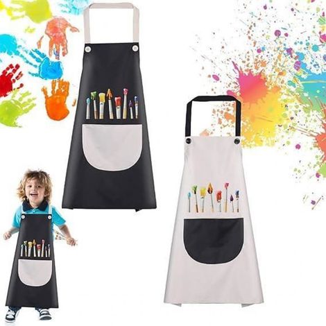 Tablier Peinture Enfant - Imperméable - Avec Poche - Pour Activités Créatives À La Maison Ou À L École - 2 Pièces (1/3)