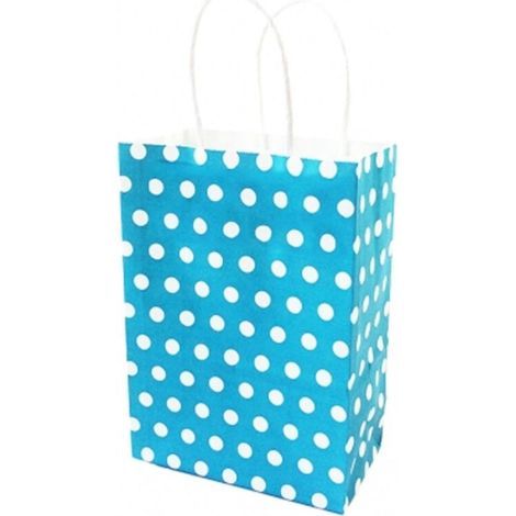 6 Sacs Cadeaux En Papier Avec Poignées à Pois Bleu Clair 21x14.5x8 Sacs