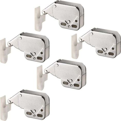 Fermeture à Ressort Porte d'Armoire Verrou « Push to Open » Automatique pour Portes Battantes de Placard Loquet en Acier Nickelé 34x28x10mm et Réceptacle Plastique 32x11mm Lot de 5 (1/4)