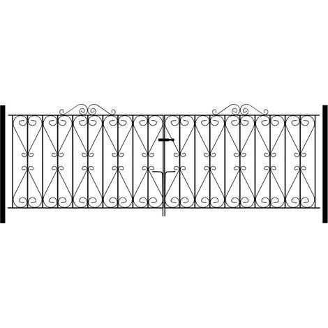 Regent Scroll Double Driveway Gate - Solid Steel - Fits Gap of 2743 mm x 914 mm High - Electro Galvanised/Black Powder Coated