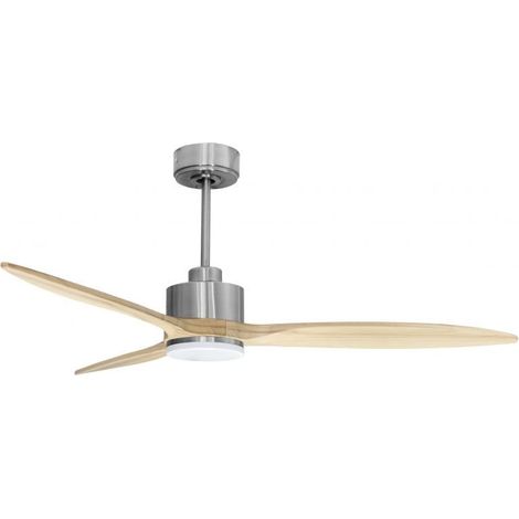 Modulo slim - Super destratificateur et ventilateur DC 132 cm Chrome pales bois clair avec Lumière 25 à 35 m² (1/5)