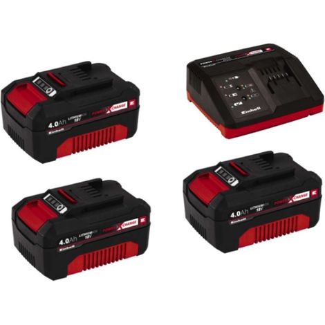 Set 3 Batterie 18V 4,0 Ah e Caricabatterie Compatto Universale Per Dispositivi Power X-Change