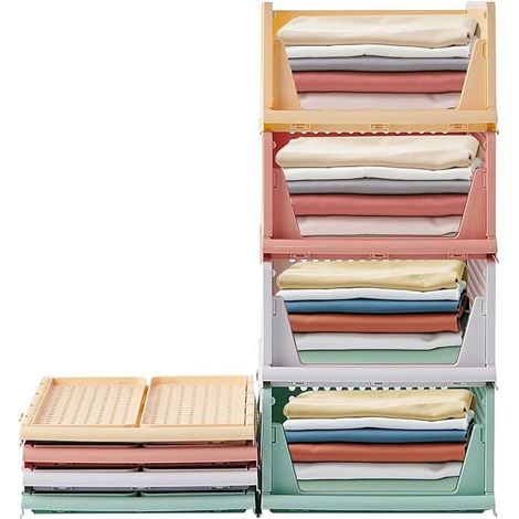 4 pcs Organisateur Armoire Vetement Plastique Boite Rangement Vetement Pliable et Empilable Organisateur Tiroir Coulissant pour Penderie, Dressing, Chambre (1/5)