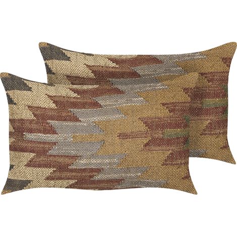 Conjunto de 2 cojines de yute algodón lana beige rojo verde 30 x 50 cm Deepor