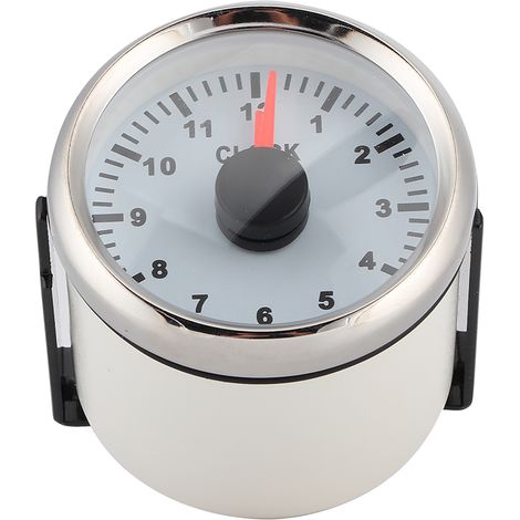 Compteur d'heures de service universel 2 pouces (0-12 h) pour tableau de bord, avec rétroéclairage rouge, 12 V/24 V, pour voiture, bateau et yacht. Cadran blanc, cadre argenté (1/5)