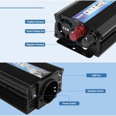 NALOOKAMIC Convertisseur 500W 12V Convertisseur de Tension Power Inverter AC 220V, Onduleur Transformateur avec Allume Cigare Prise Electrique