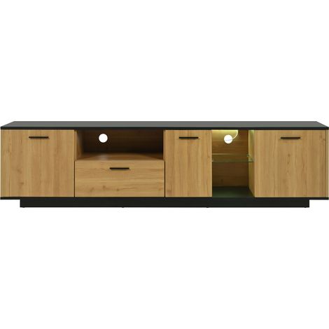 Mobile TV in MDF nero e effetto legno con 3 ante, 1 cassetto, 2 vani e LED 16 colori (1/5)